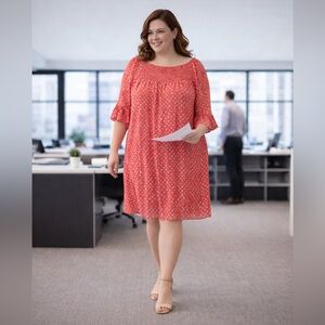 Zac & Rachel 1X Coral Smocked Boho Dress Plus Size Peasant Shift Dress